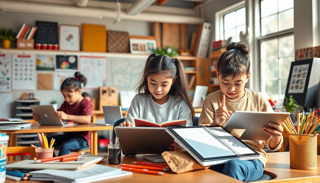 Students studying together in modern classroom